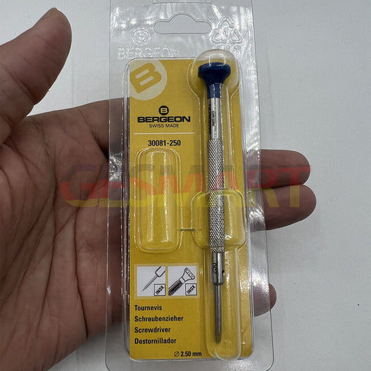 Bergeon 30081-250 ergonomic screwdriver �2.50 mm for precise watch accessory repairs.