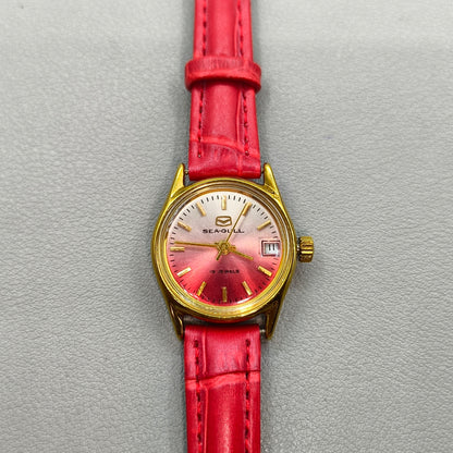 Seagull Manual Mechanical Red Srap Lady Watch Gradient Golden Nail Single Calendar