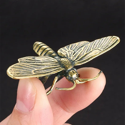 Solid copper dragonfly trinket with vintage bronze finish, hand-carved details.