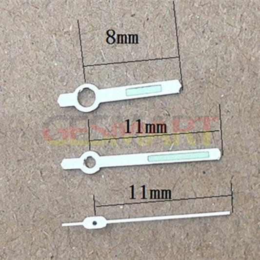 Aiguilles de montre lumineuses vertes argentées de 11 mm pour mouvement Orient 46941 46943