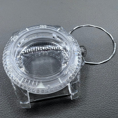 40MM green luminous plastic watch case with acrylic mirror for 8215 8200 821A 2813 movements, durable and lightweight.