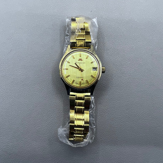 33mm Golden Band Manual Mechanical Watch with Lume, Single Calendar at 3 o'clock