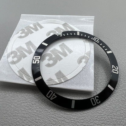 37.5mm green lume aluminum bezel with black base and silver SUB font, ideal for Rolex watch upgrades.