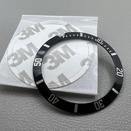 37.5mm green lume aluminum bezel with black base and silver SUB font, ideal for Rolex watch upgrades.