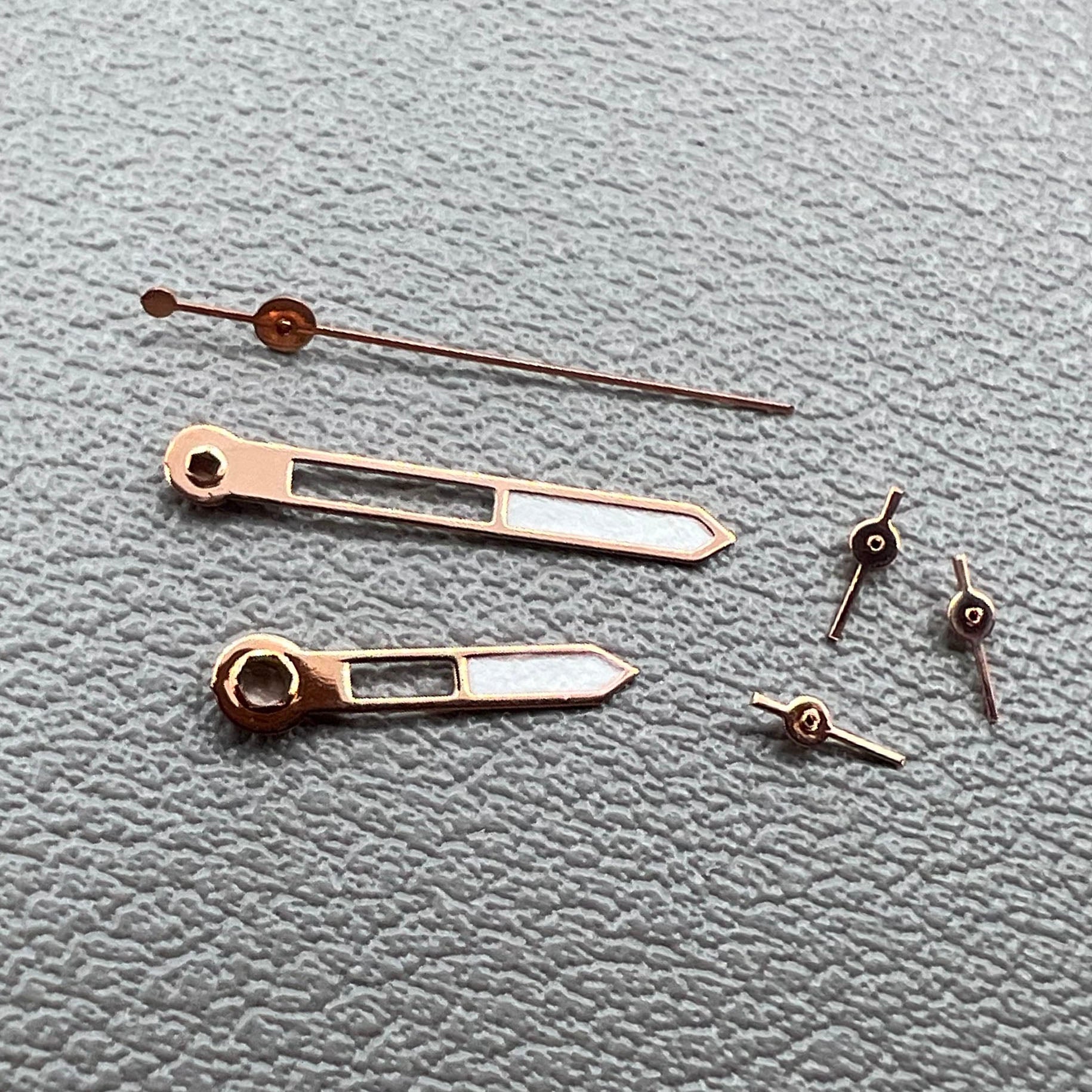 Rose Golden Trim Green Lume Watch Hands set for VD53 VD54 VD57 movements, 2-pack.