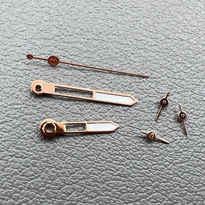 Rose Golden Trim Green Lume Watch Hands set for VD53 VD54 VD57 movements, 2-pack.