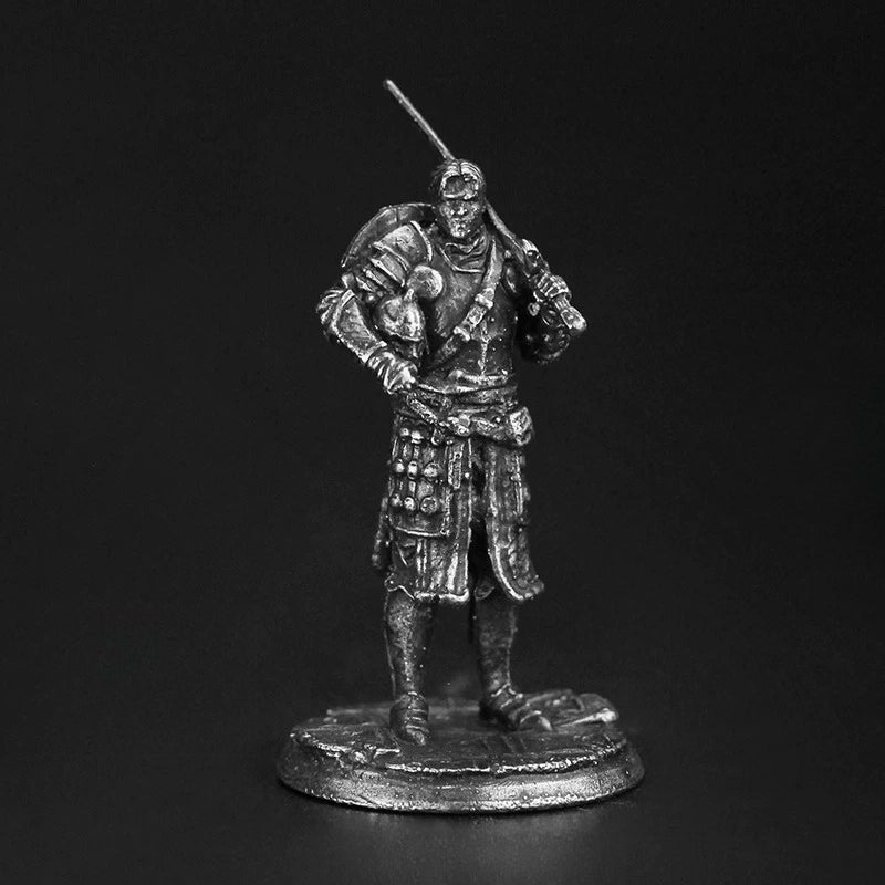 White Brass Figurine Armored Warrior Miniature - Sword over Shoulder Plate Tabard