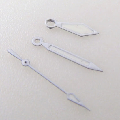 White luminous broad arrow watch hand for SKX and NH series movements, ideal for precise time reading.