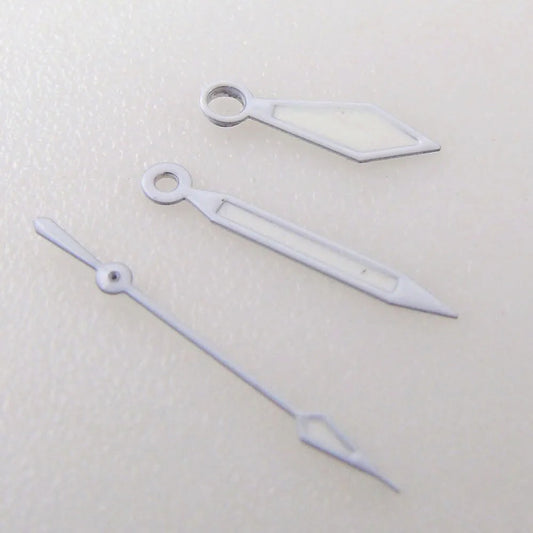 White luminous broad arrow watch hand for SKX and NH series movements, ideal for precise time reading.