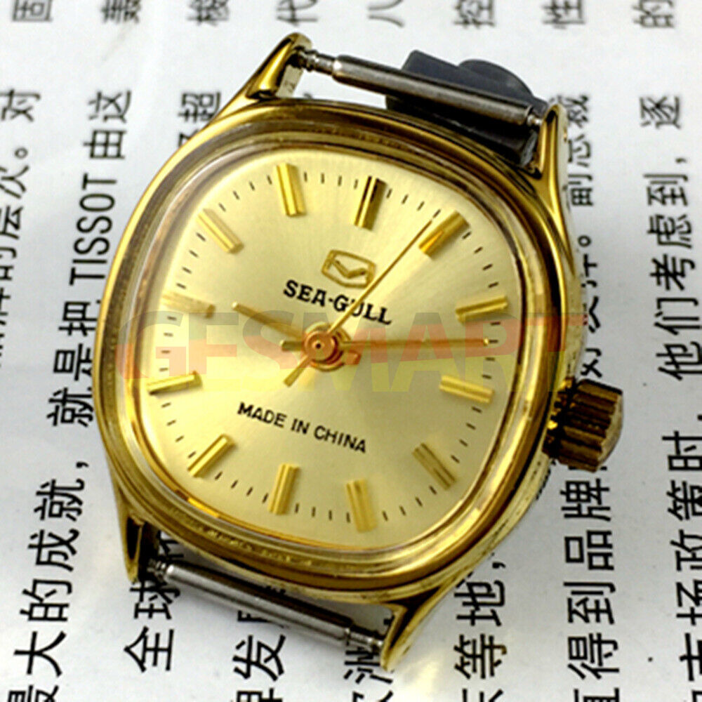 27mm golden square Tianjin Seagull lady watch with manual mechanical movement and nail hour markers