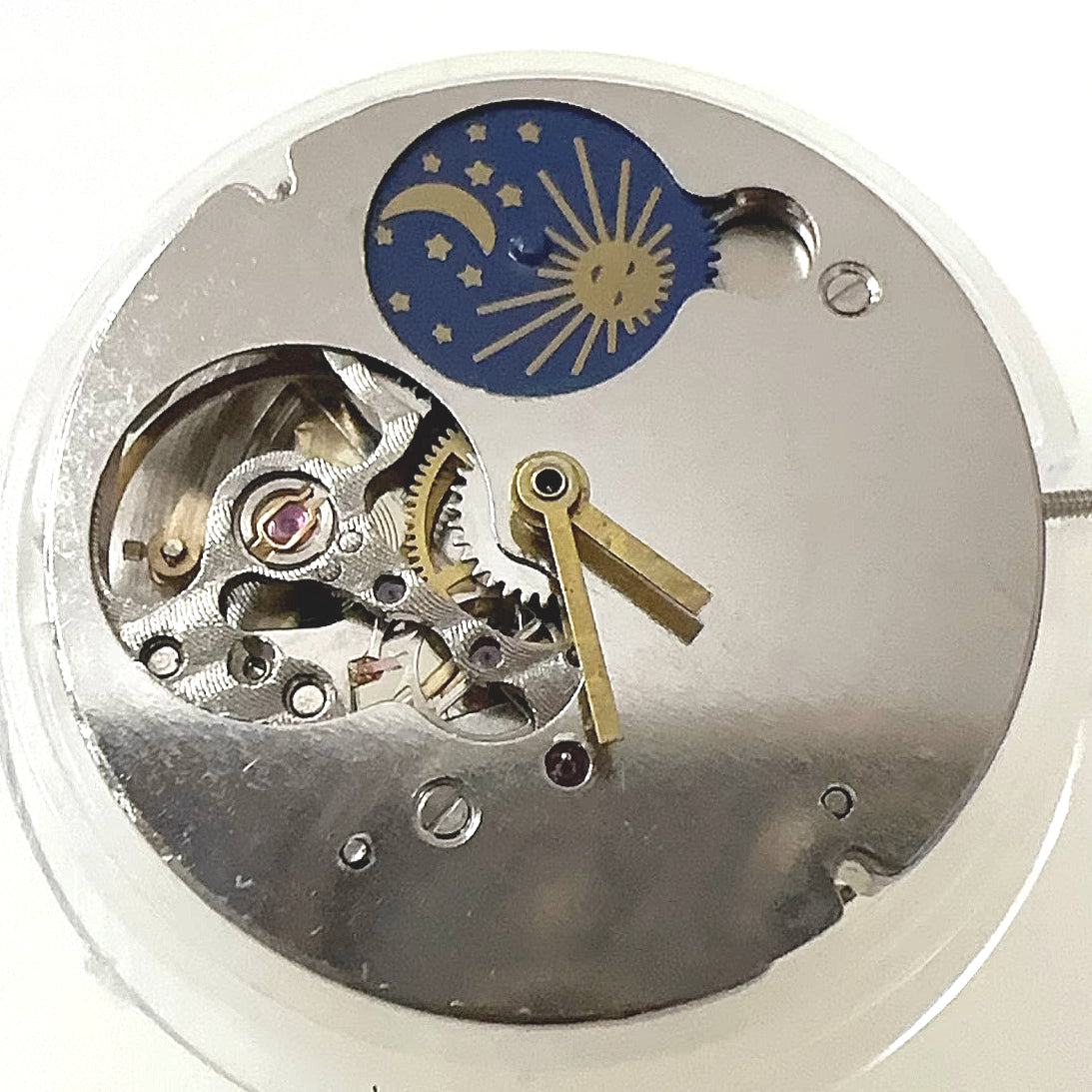 Dandong 7120 automatic watch movement with moonphase, 3 hands, precise mechanical design, China made.