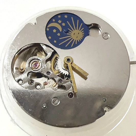 Dandong 7120 automatic watch movement with moonphase, 3 hands, precise mechanical design, China made.