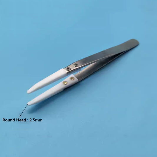 Round head PTFE tweezer with high-temperature resistance, anti-static, ideal for acid and alkali handling.