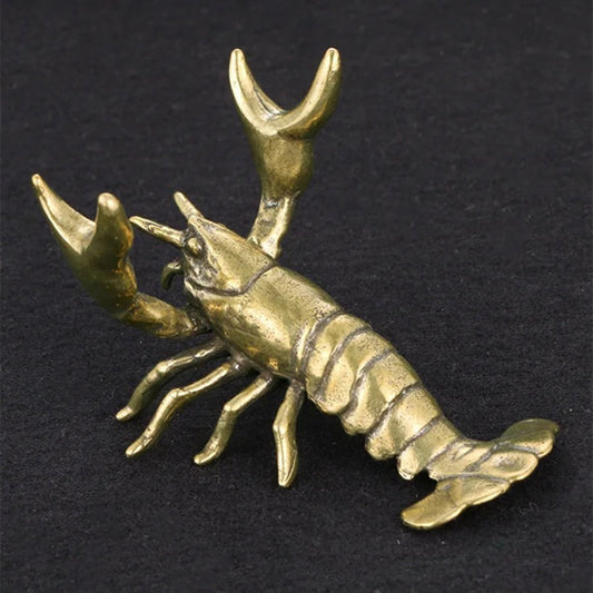 Solid copper crayfish figurine with vintage bronze finish, hand-carved detailed trinket.