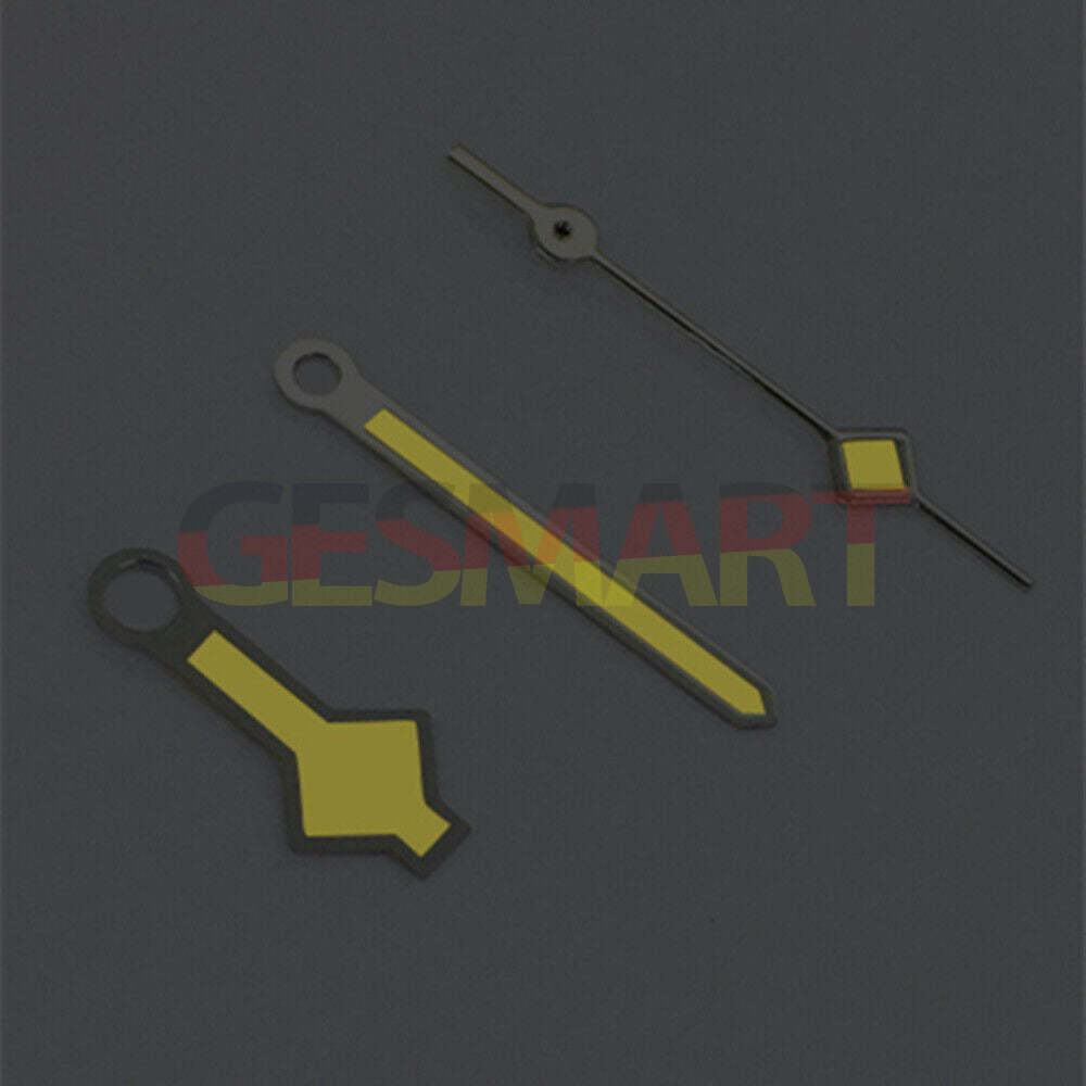 Fashion silver-trim yellow lume watch hands for Asian 8215/2813/8205 movement, precise and stylish replacement parts.