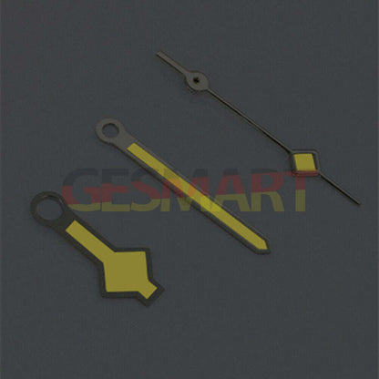 Fashion silver-trim yellow lume watch hands for Asian 8215/2813/8205 movement, precise and stylish replacement parts.