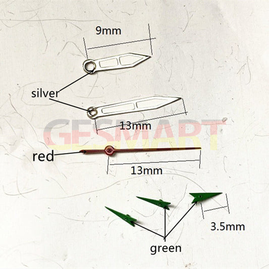 Red second hand with green lume for Miyota OS10 OS20 OS22 OS60 OS80 watch movements