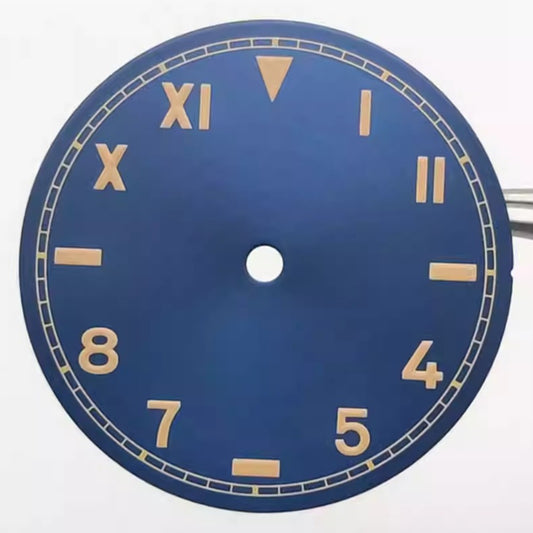 Vintage orange font watch dial, 28.5mm, green lume, compatible with NH35/36/2824/8215 movements, blue base.