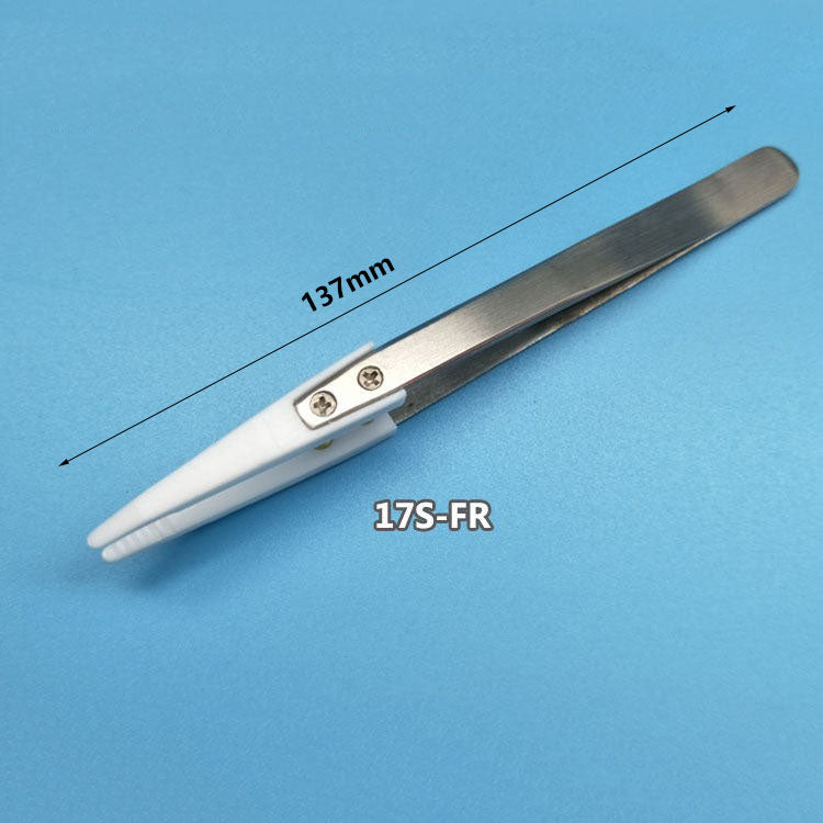 PTFE Teflon pointed tweezer, anti-static and acid resistant, ideal for precision work.