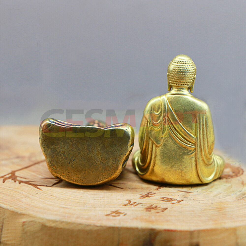 Vintage solid copper Buddha figurine, hand-carved bronze trinket ideal for elegant home decor.