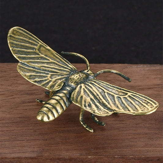Vintage solid copper dragonfly trinket with intricate hand-carved bronze details.