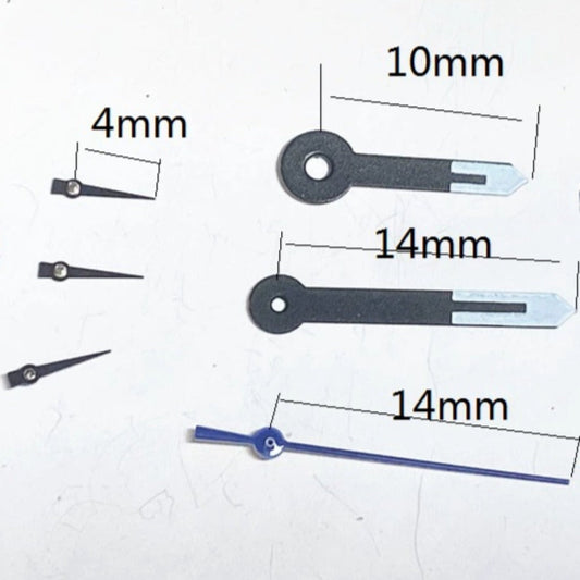 14mm black and blue painted watch hands set with 6 hands for Miyota JS15 quartz movement.