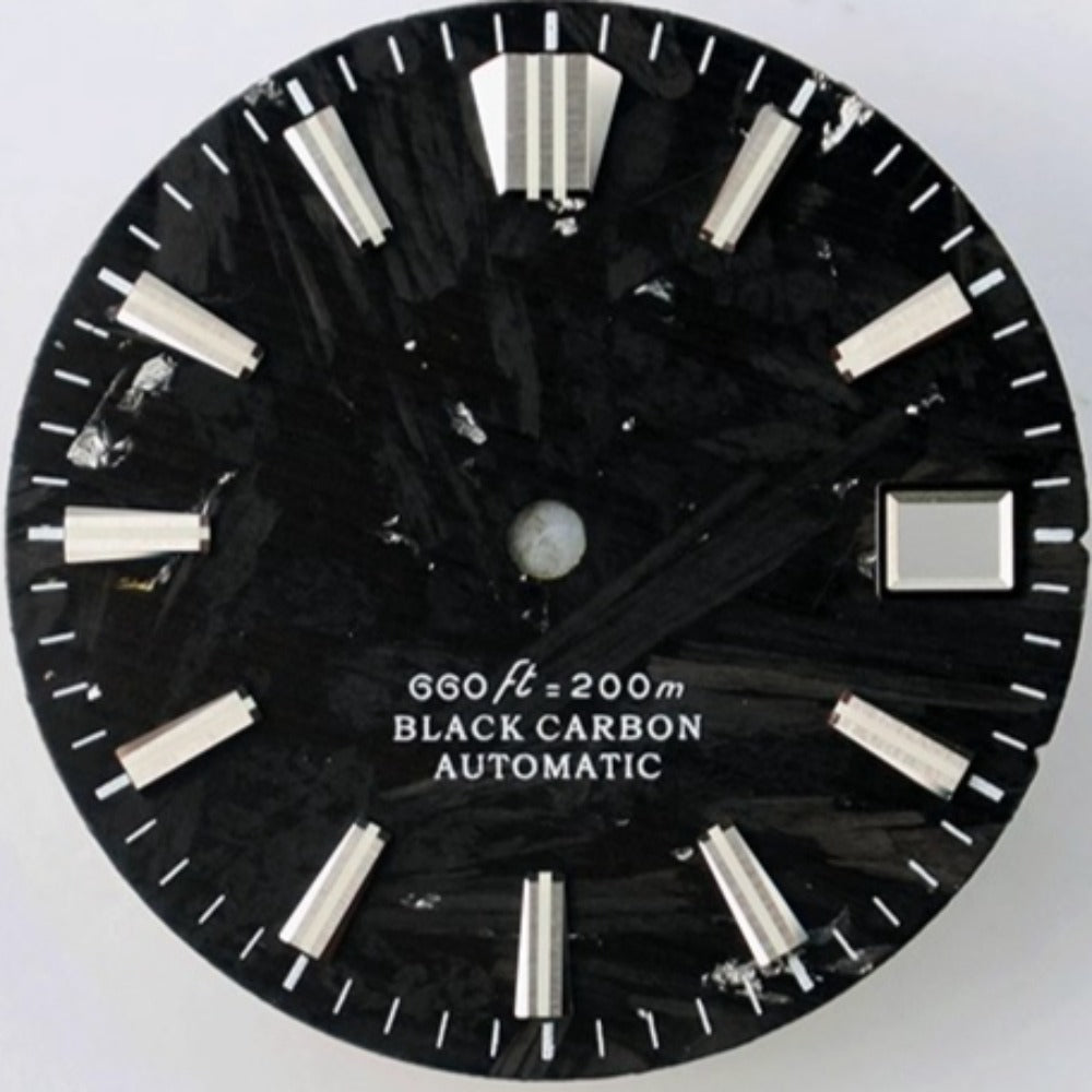 Silver Nail Black 28.5mm Modified Carbon Fiber Watch Dial, compatible with NH34 NH35 movement.