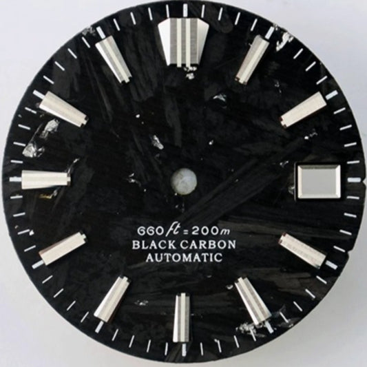 Silver Nail Black 28.5mm Modified Carbon Fiber Watch Dial, compatible with NH34 NH35 movement.