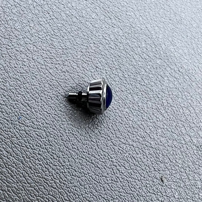 Silver watch crown for Seiko 7D48A quartz movement, original Japan replacement part.