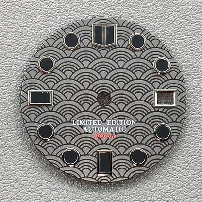 28.5mm Dark Gray Sea Wave Fish Scale Pattern Watch Dial Fit NH35/NH36/7S/4R