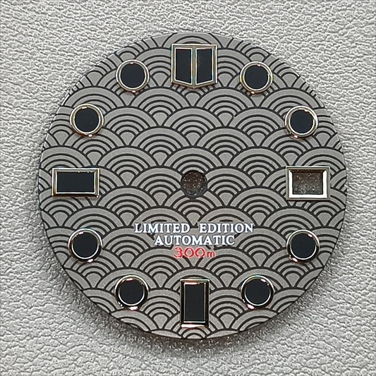28.5mm Dark Gray Sea Wave Fish Scale Pattern Watch Dial Fit NH35/NH36/7S/4R