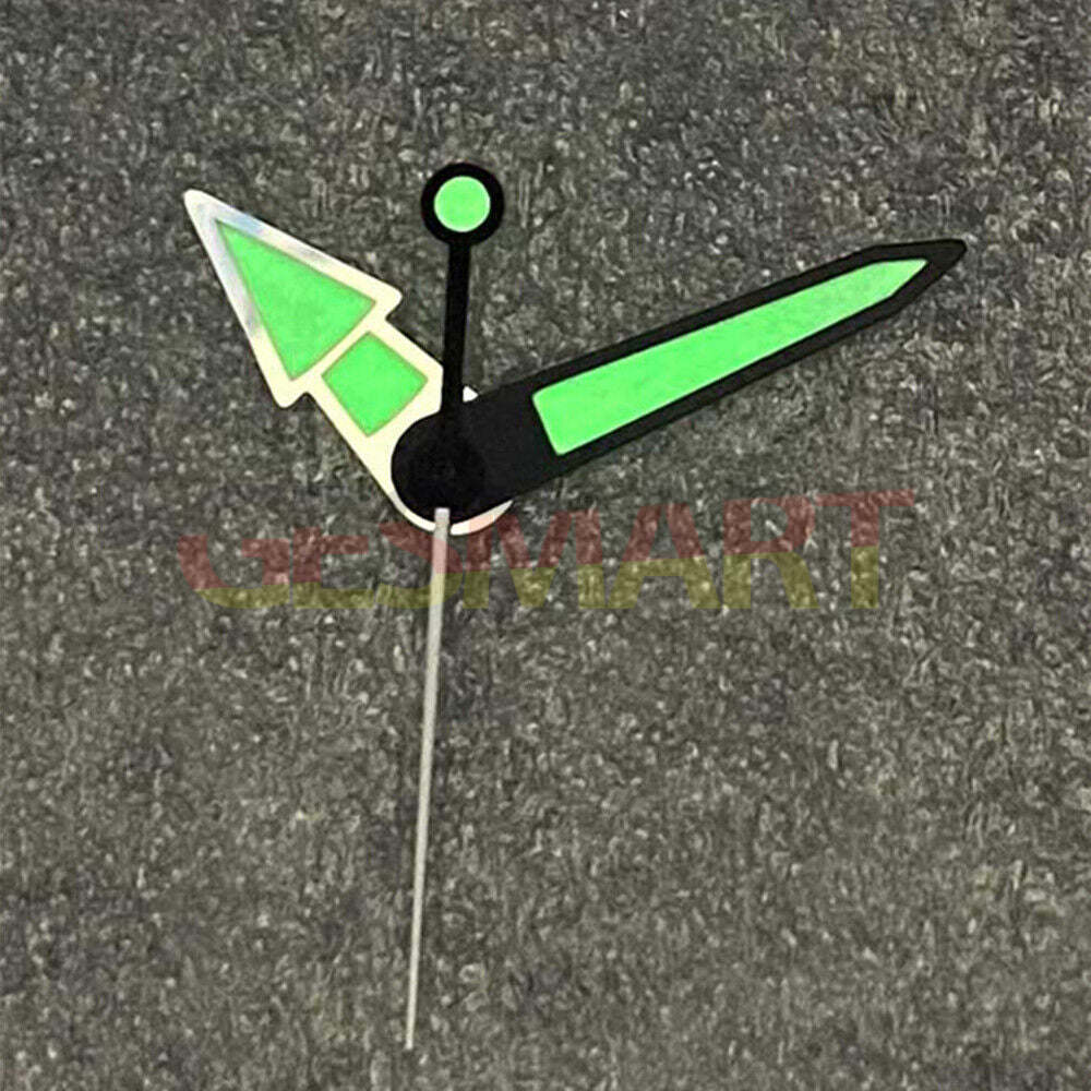 Green luminous watch hands with black and silver trim, compatible with NH35/NH36/4R36 movements.