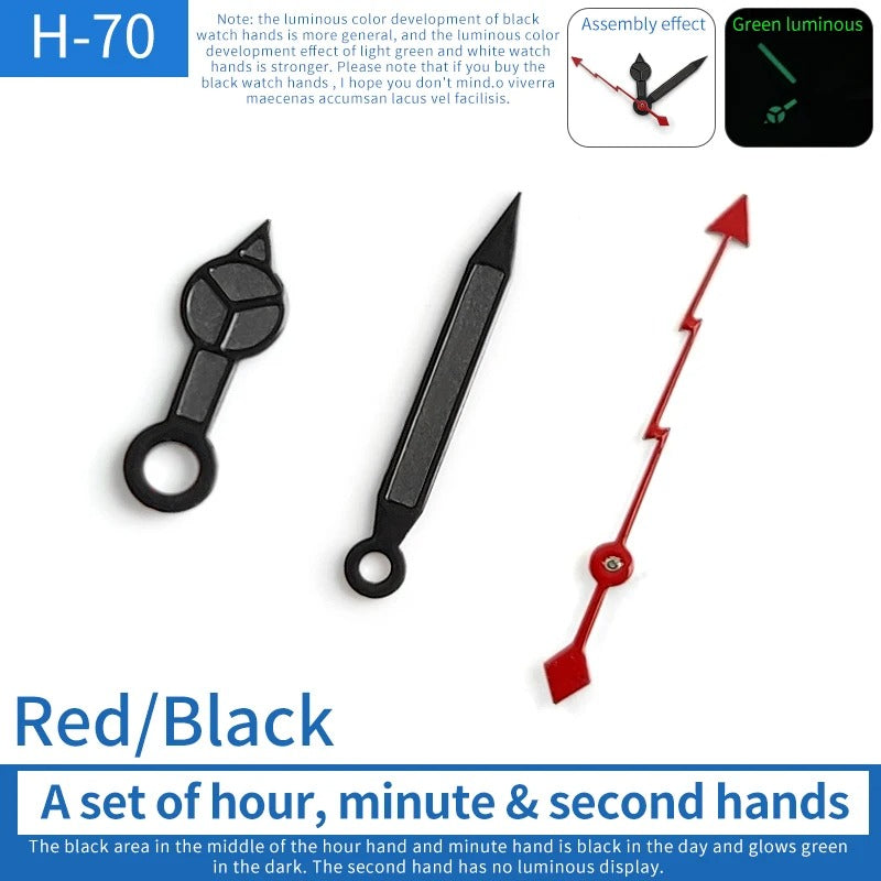Black Trim Red Second Watch Lume Watch Hands for 6309 Ne15 NH35 7009 7002 7S26
