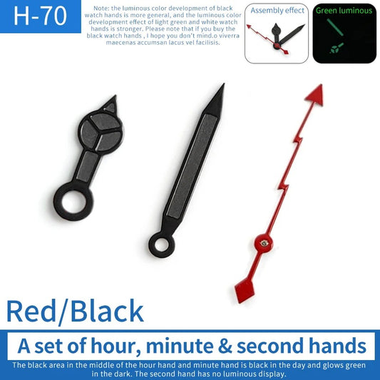 Black Trim Red Second Watch Lume Watch Hands for 6309 Ne15 NH35 7009 7002 7S26