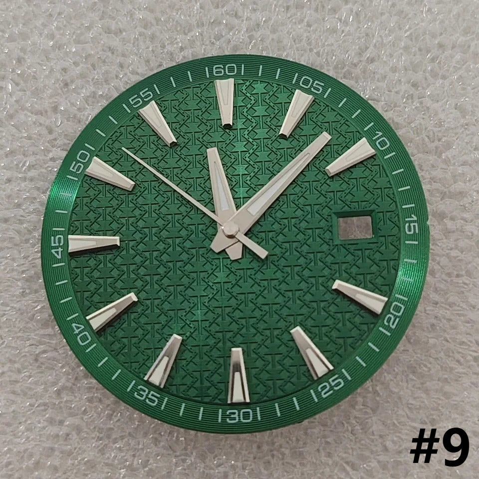 33.5mm Geometric Green Luminous Watch Dial+Hands for NH35 NH36 4R 7S Movement