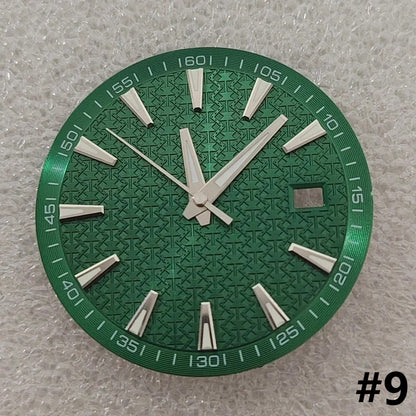 33.5mm Geometric Green Luminous Watch Dial+Hands for NH35 NH36 4R 7S Movement