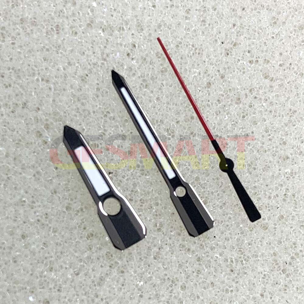 Arrow shape green luminous watch hands with black trim for NH35, NH36, 4R, 7S movements.