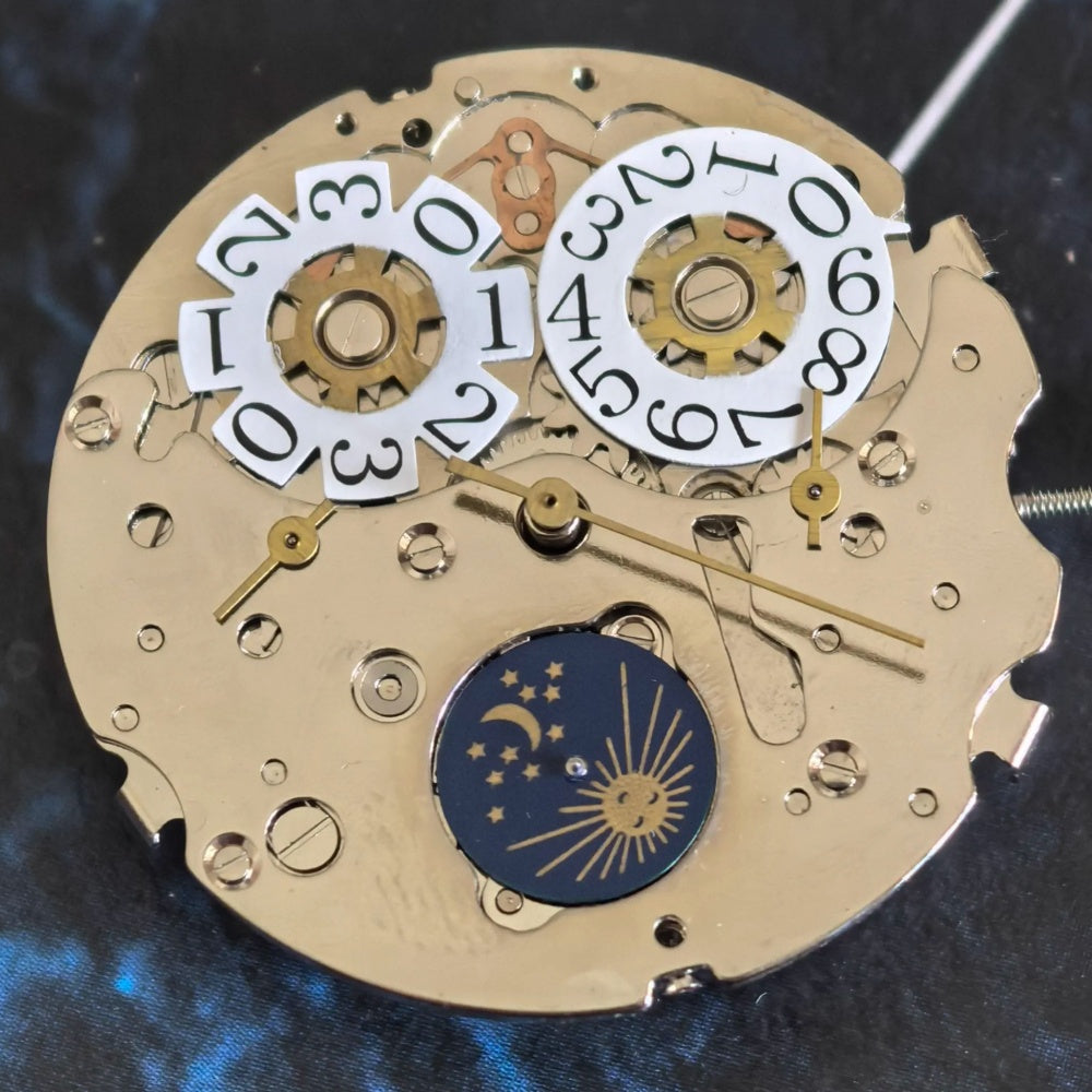 Tianjin Seagull ST16 automatic mechanical watch movement with date at 12, China-made precision.