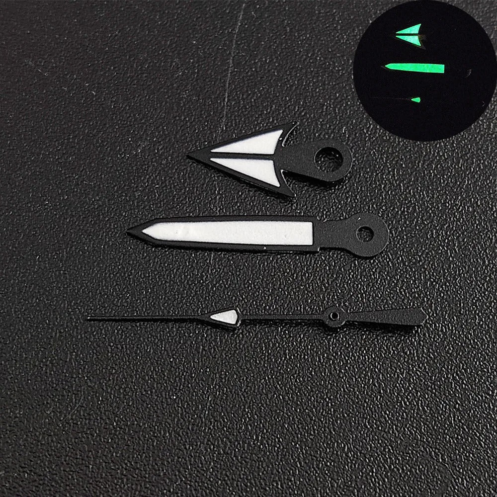Green luminous watch hands for NH35/NH36 movement, high-quality glow pointers.