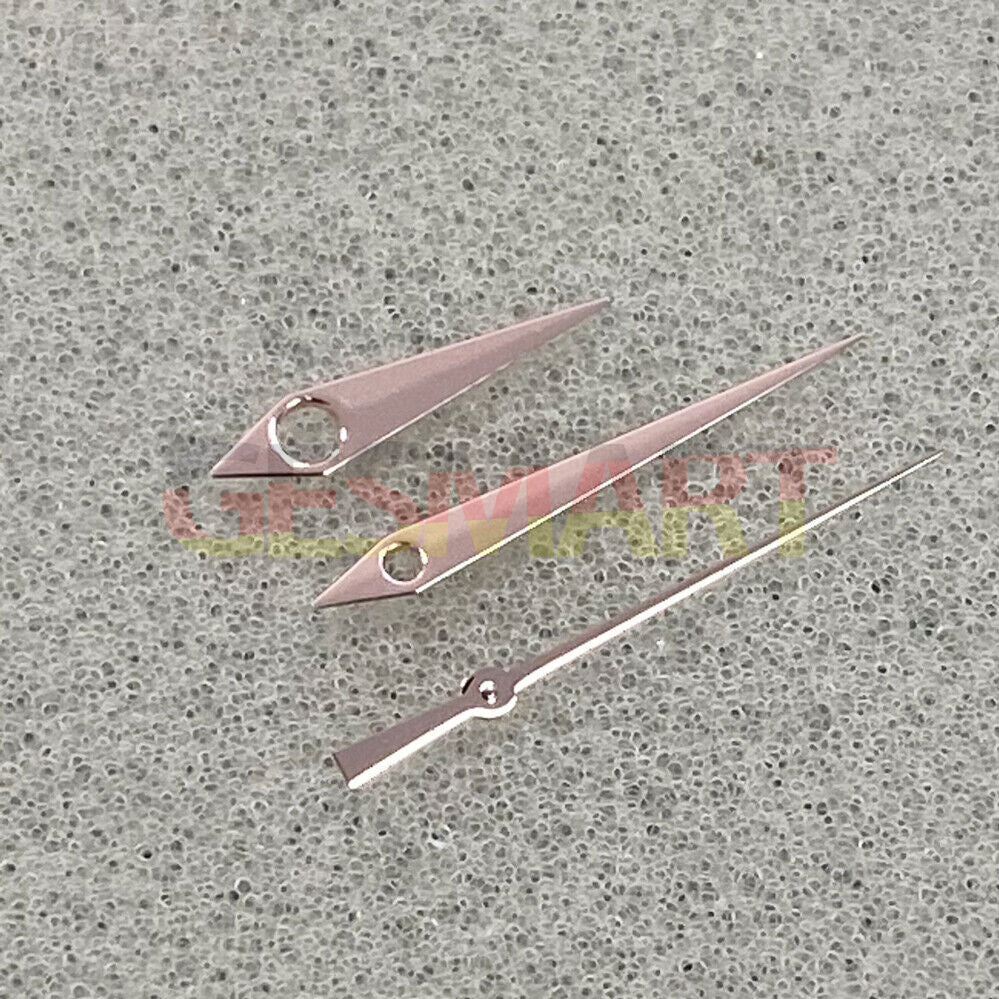 Blue-green luminous pointed watch hands for NH35/NH36/4R/7S movements, polished finish, Seiko-compatible.