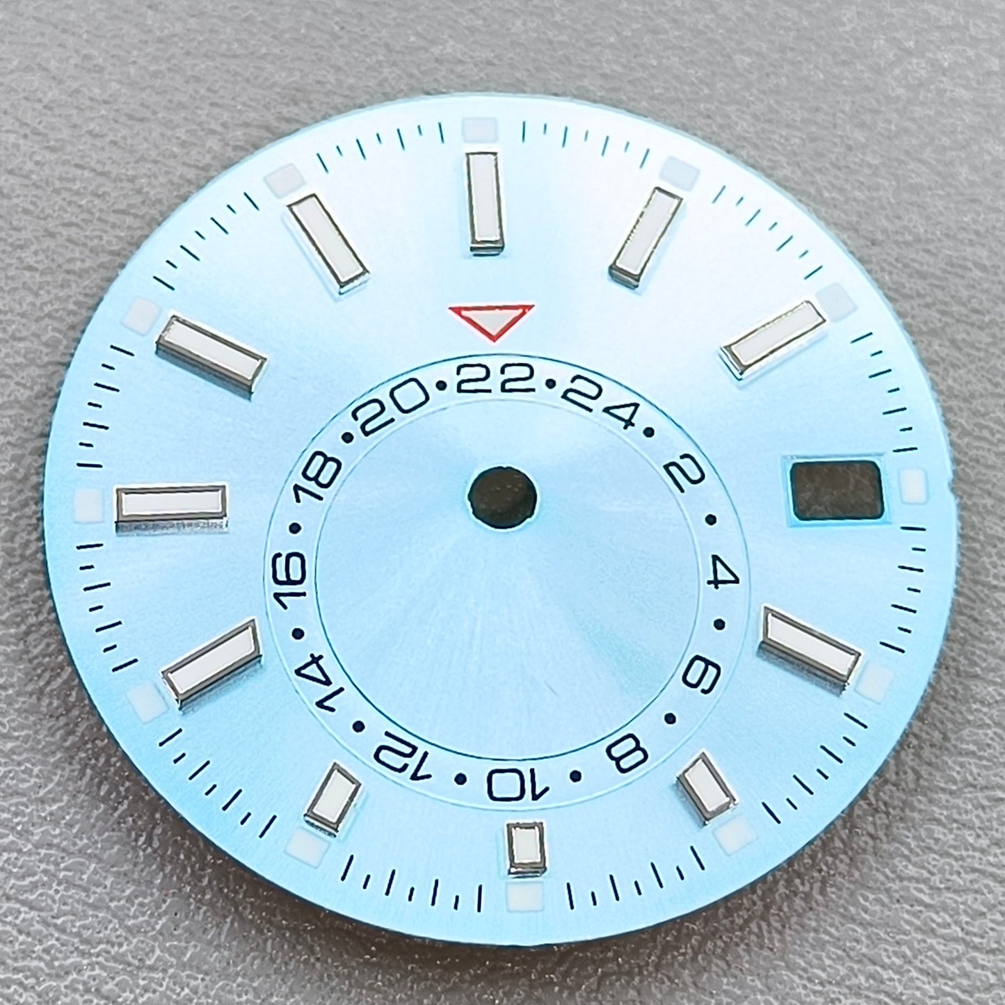 28.5mm Light Blue Watch Dial For NH35 Movement Green Lume No Logo 24-Hour