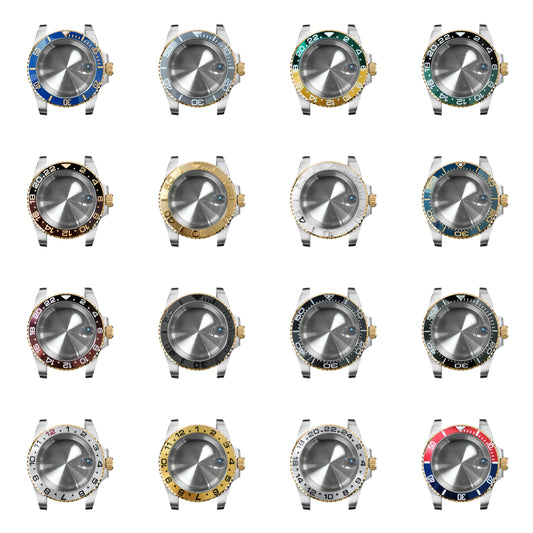 40mm Steel Gold Edge Watch Case Sapphire Date Magnifying Glass for NH35/NH36