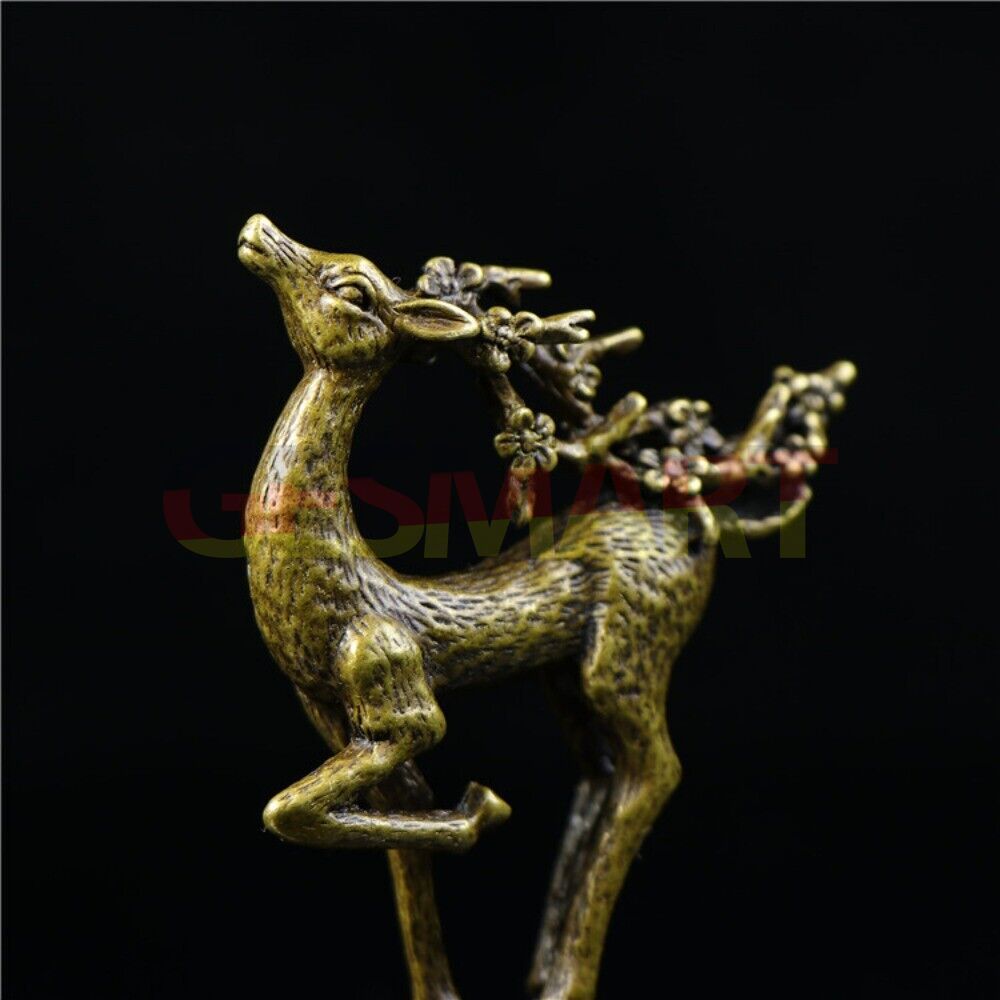 Solid copper Sika deer trinket, vintage hand-carved bronze figurine perfect for rustic home decor.