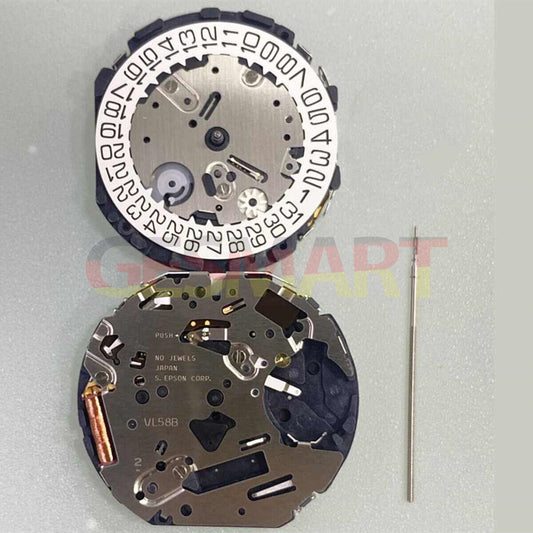 Hattori Epson TMI VL58 quartz watch movement with date display at 3 o'clock, Japan made.