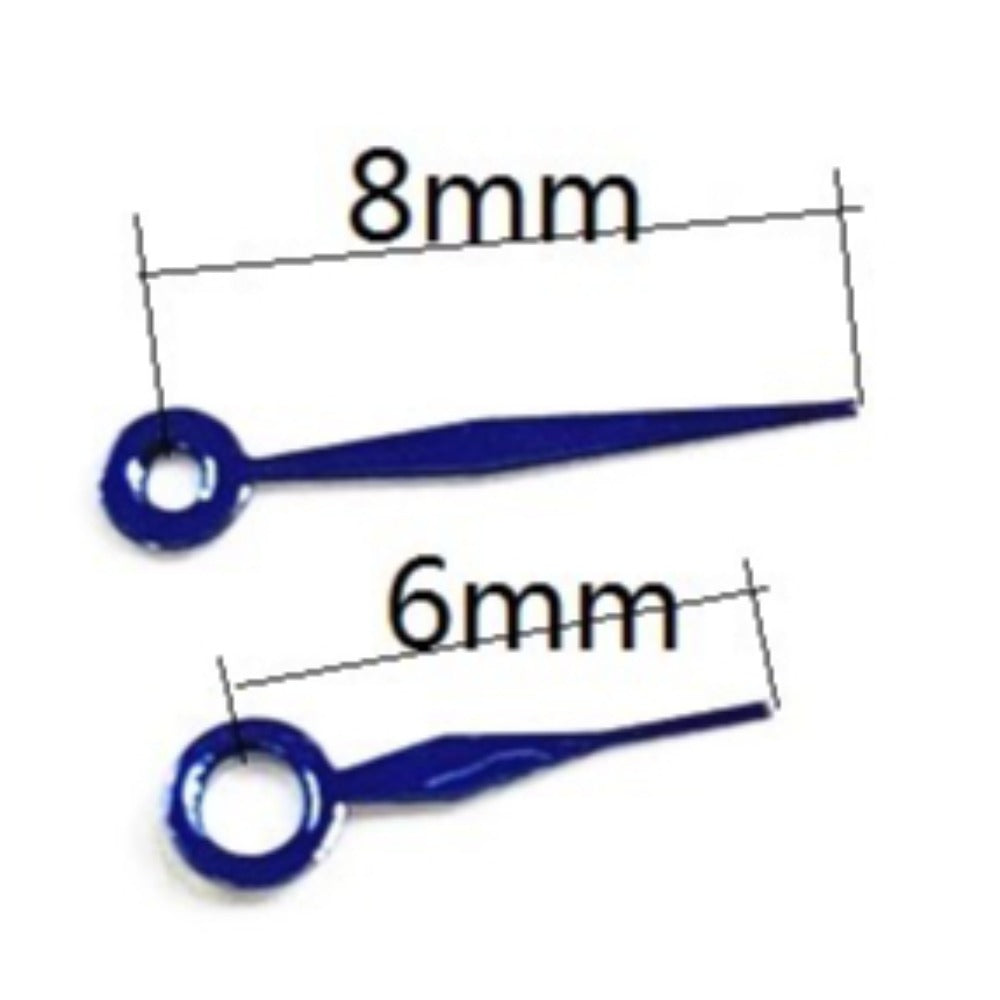 Blue painted 8x6mm watch hands for Ronda 763, 762, 751, 1062, 1063 movements
