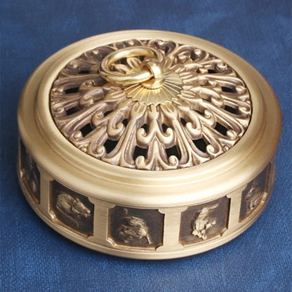 Hand-carved solid copper Chinese Zodiac incense burner, featuring detailed bronze figurine decor.