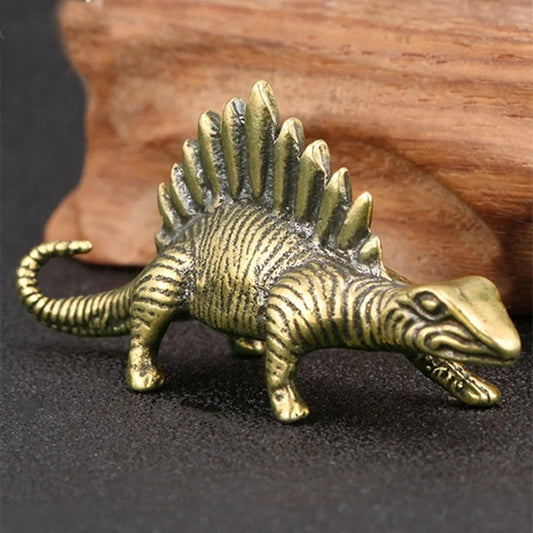 Solid copper vintage dinosaur figurine, hand-carved bronze model, perfect decor trinket.