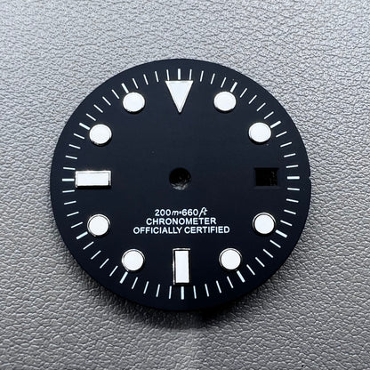 32mm green luminous watch dial with black GMT markers, designed for NH34 movement, ideal for diving watches.