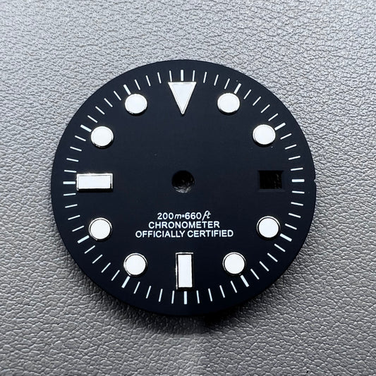 32mm green luminous watch dial with black GMT markers, designed for NH34 movement, ideal for diving watches.