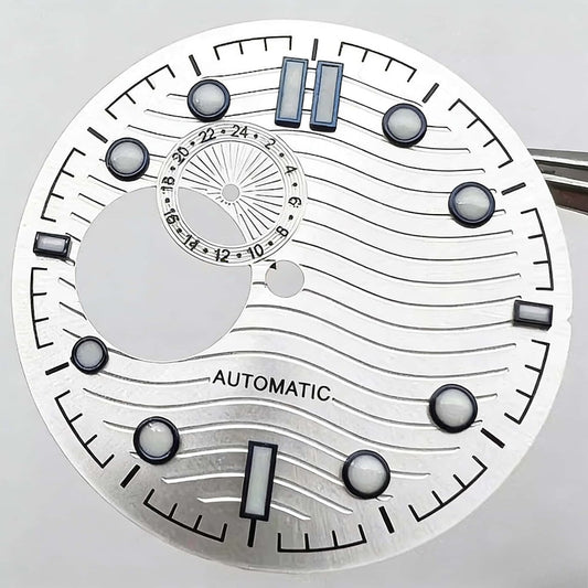 White Modified 31mm Wave Pit Green Lume Watch Dial Fit for NH39 Movement